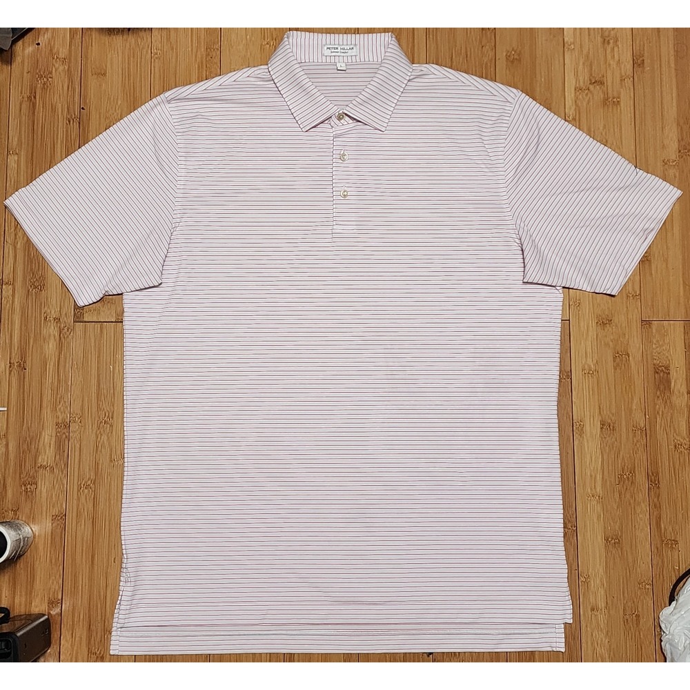 Peter Millar Summer Comfort Polo Shirt Mens Large Pink Striped Golf MS24EK10S